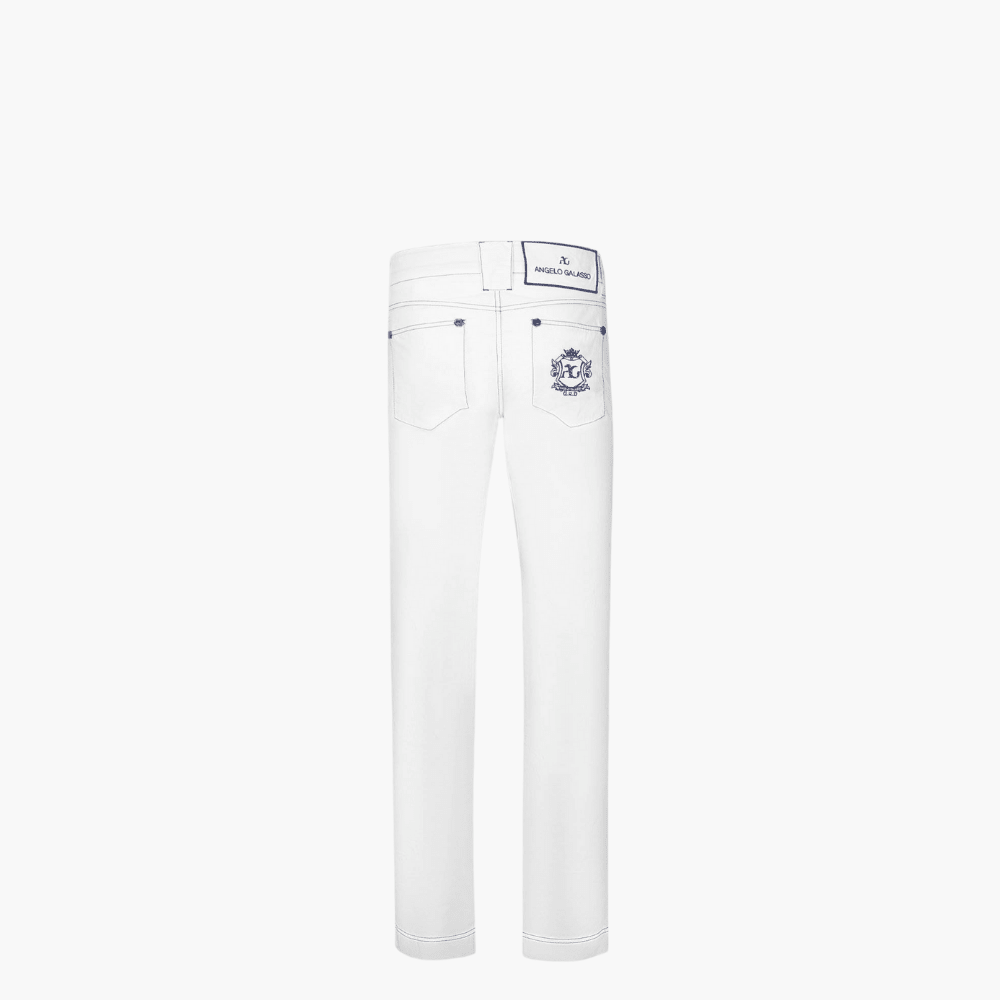 White & Blue Cotton Jeans with Shield - Angelo Galasso - Luxury Italian Menswear London