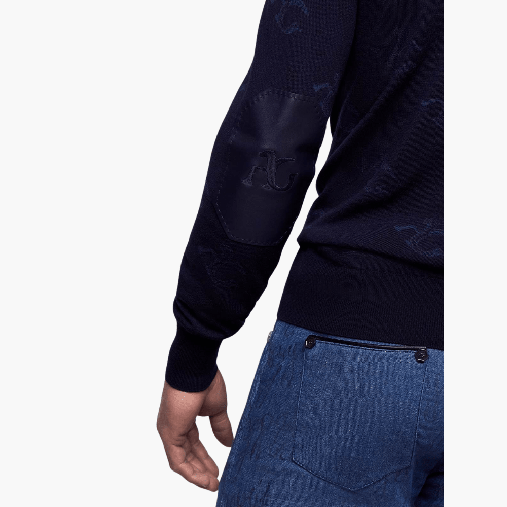 Blue Wool & Cashmere Monogram C-Neck - Angelo Galasso - Luxury Italian Menswear London