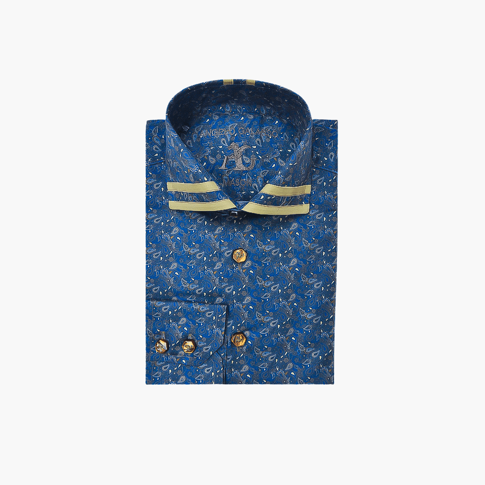 Angelo Galasso Blue Paisley Mason Shirt - Angelo Galasso - Luxury Italian Menswear London