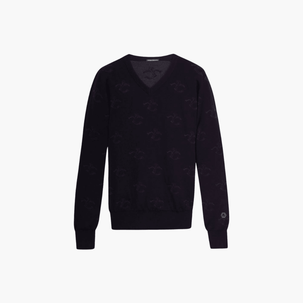 Black Wool & Cashmere Monogram V-Neck - Angelo Galasso - Luxury Italian Menswear London