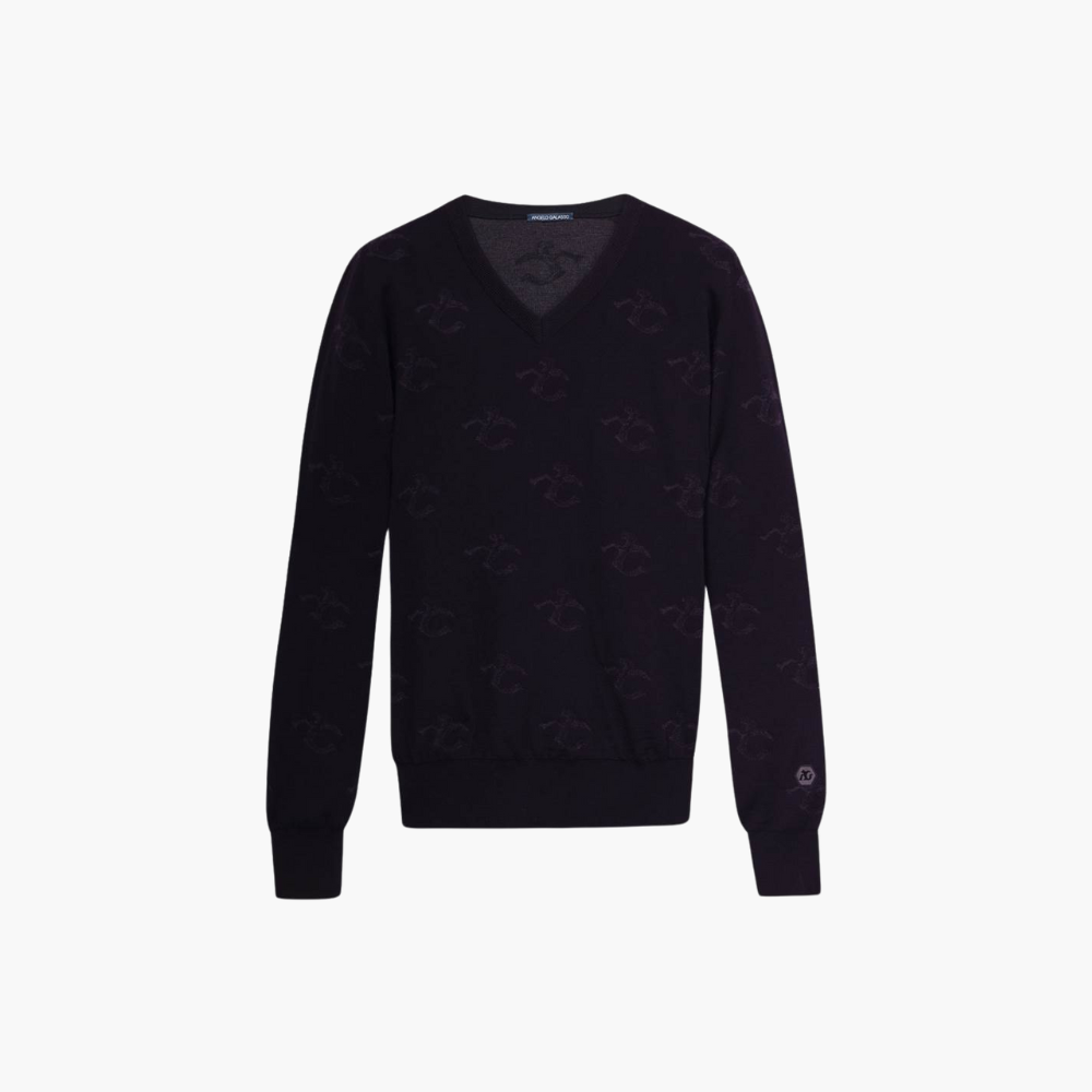 Black Wool & Cashmere Monogram V-Neck - A11MR0709F