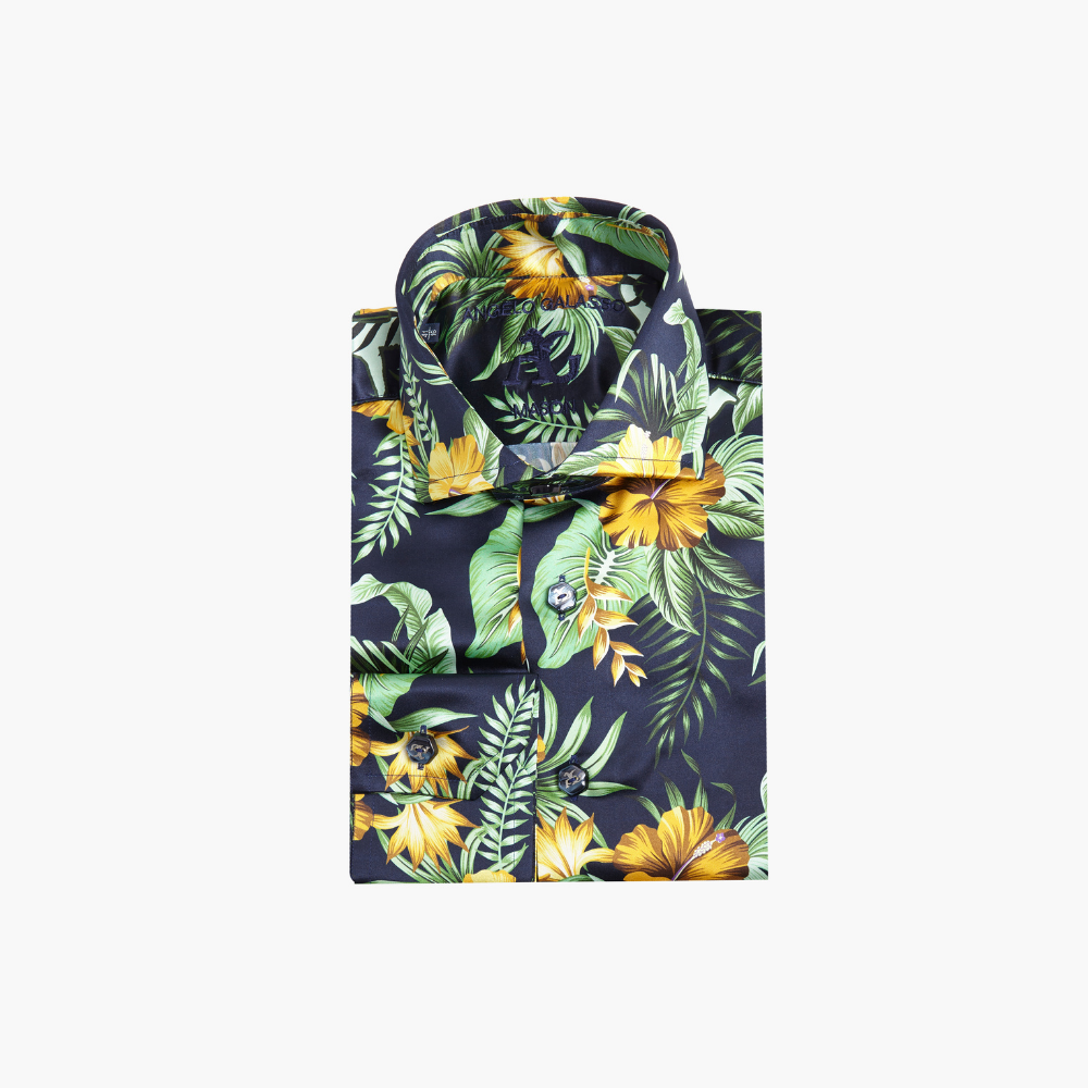 Green Silk Flower Gold Mason Shirt