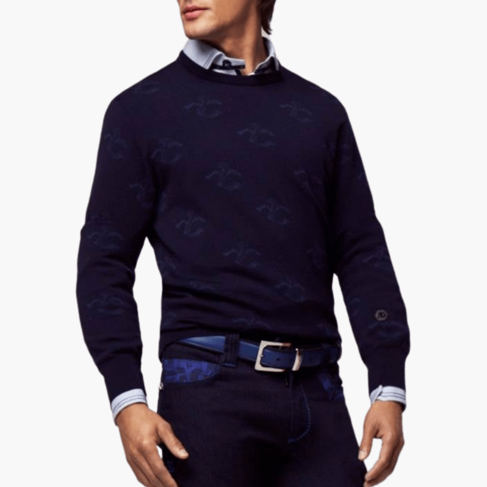 Blue Wool & Cashmere Monogram C-Neck - Angelo Galasso - Luxury Italian Menswear London