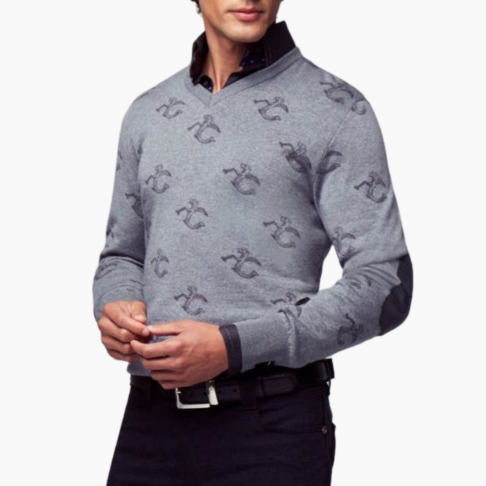 Grey Wool & Cashmere Monogram V-Neck - A11MR0709F