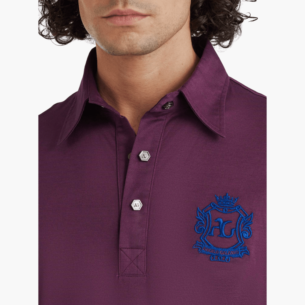 Burgundy Lisle Thread Polo with Shield - Angelo Galasso - Luxury Italian Menswear London