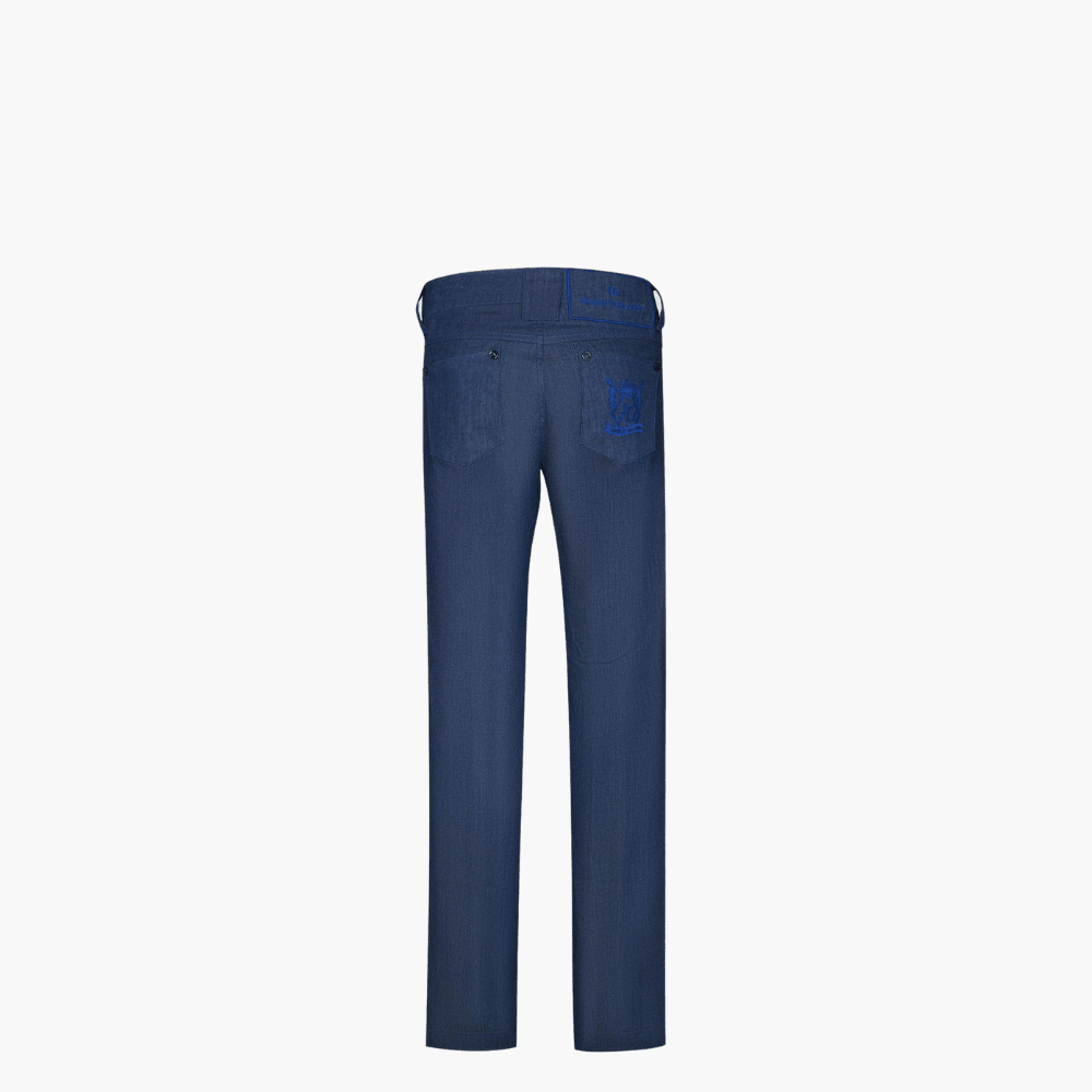 Blue & Royal Blue Cotton Jeans with Hexagon Crest - Angelo Galasso - Luxury Italian Menswear London