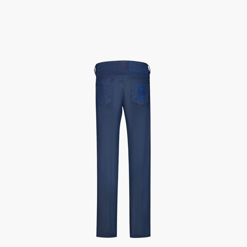 Blue & Royal Blue Cotton Jeans with Hexagon Crest - Z21MR0406C