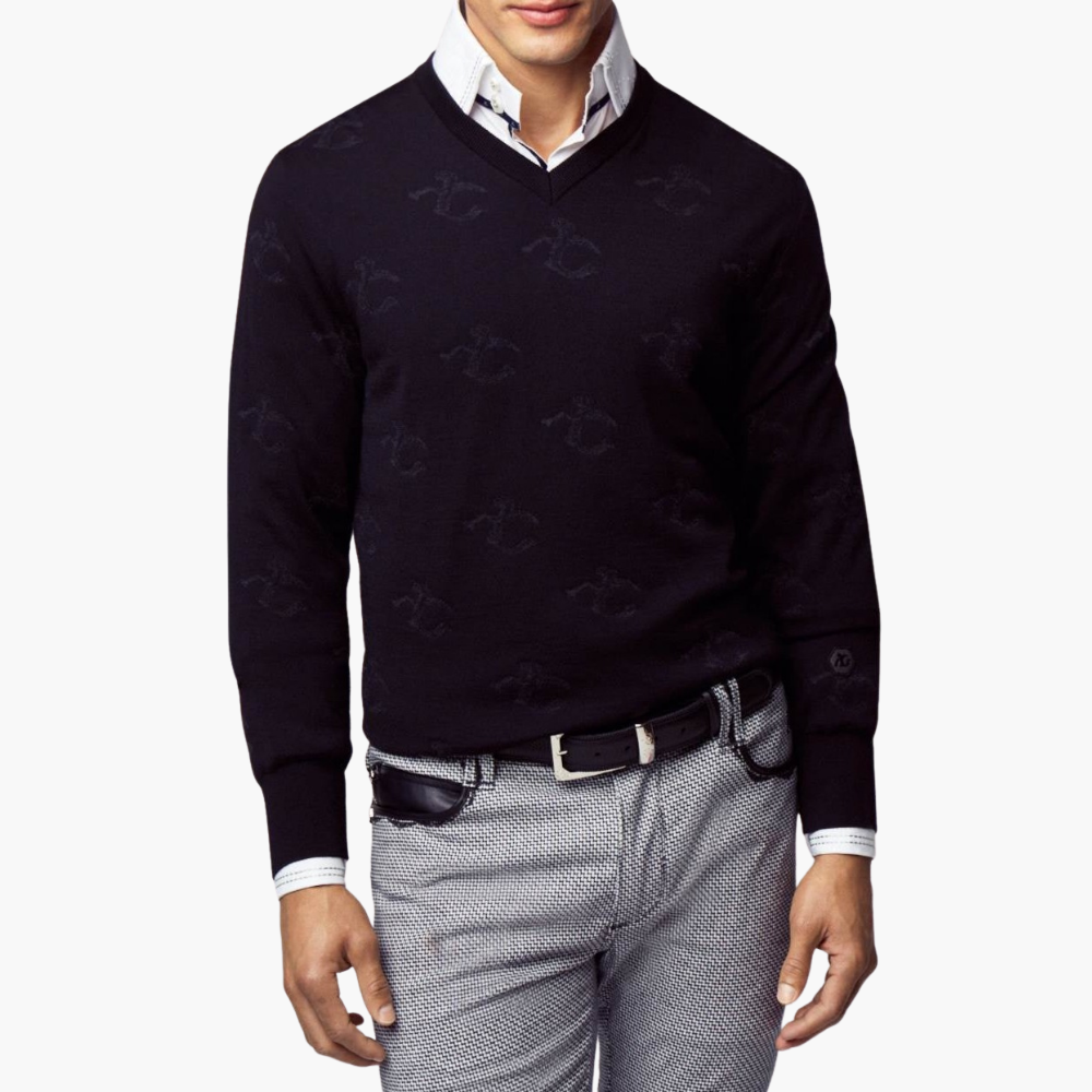 Black Wool & Cashmere Monogram V-Neck - A11MR0709F