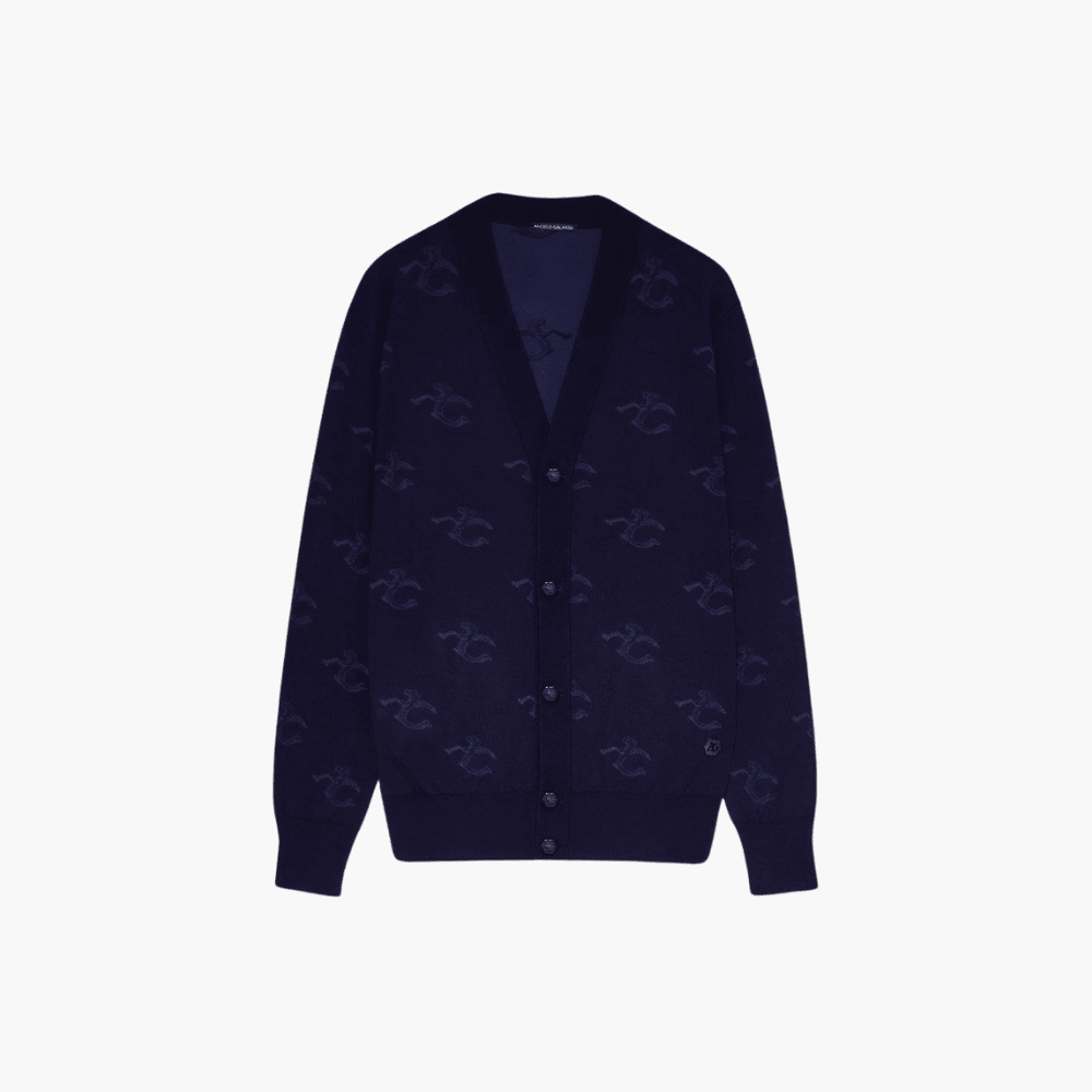 Blue Wool & Cashmere Monogram Cardigan - Angelo Galasso - Luxury Italian Menswear London