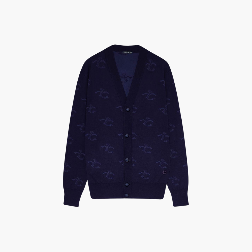 Blue Wool & Cashmere Monogram Cardigan -A21MR07001
