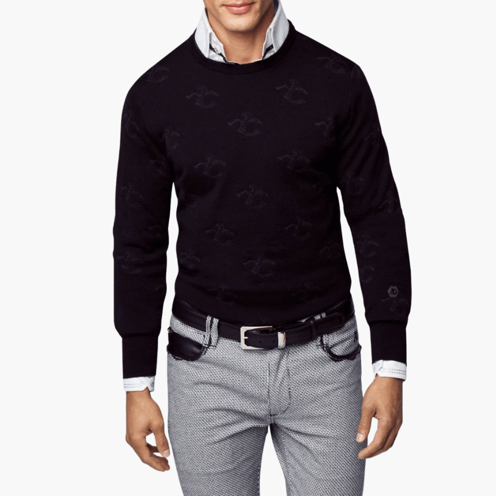Black Wool & Cashmere Monogram C-Neck - Angelo Galasso - Luxury Italian Menswear London
