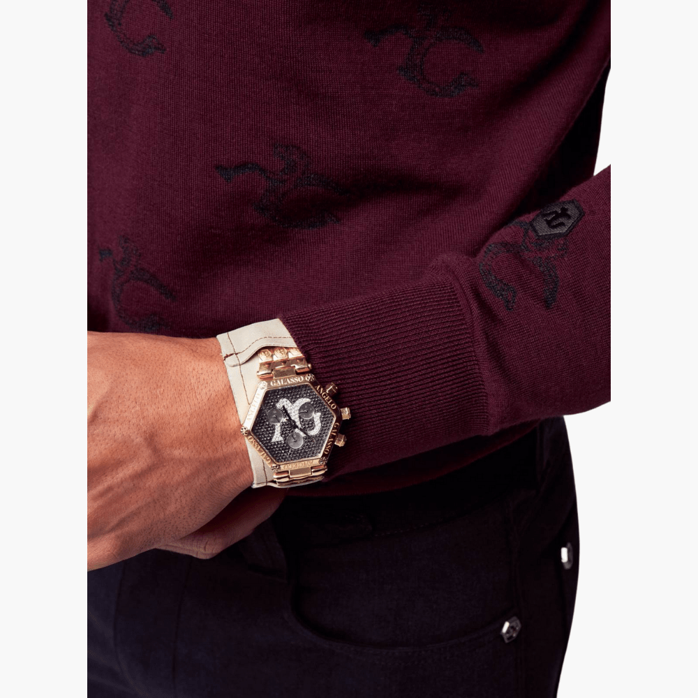 Burgundy Wool & Cashmere Monogram C-Neck - Angelo Galasso - Luxury Italian Menswear London