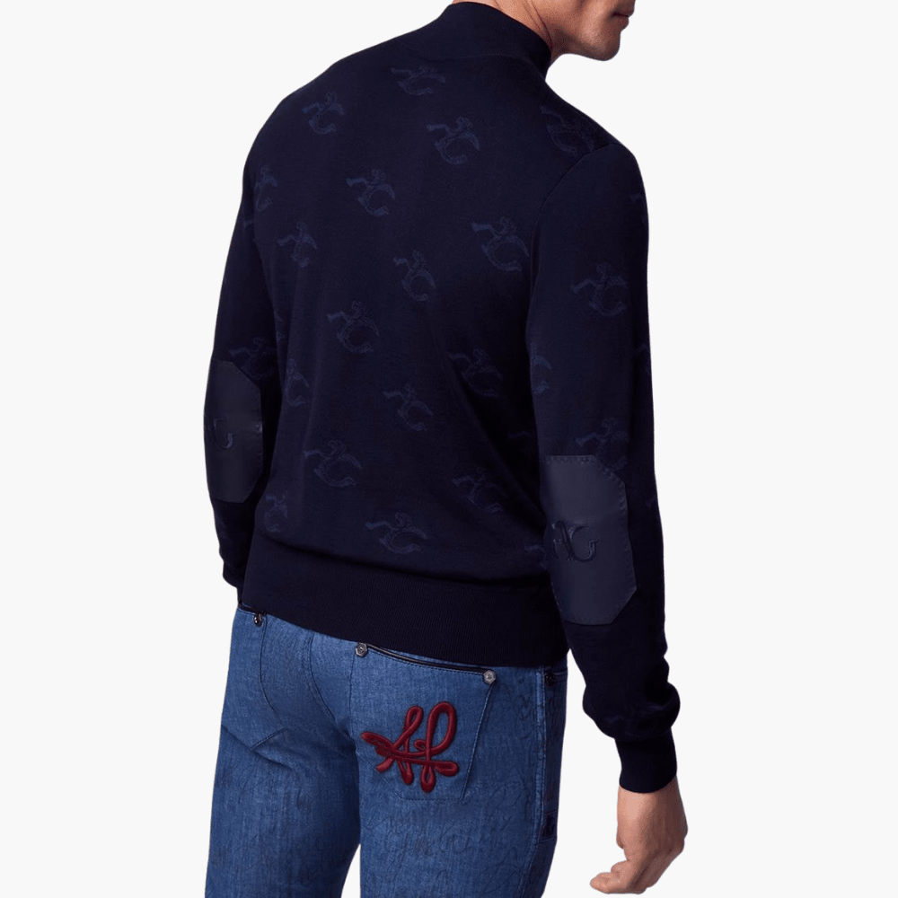 Blue Wool & Cashmere Monogram Turtle Neck - Angelo Galasso - Luxury Italian Menswear London