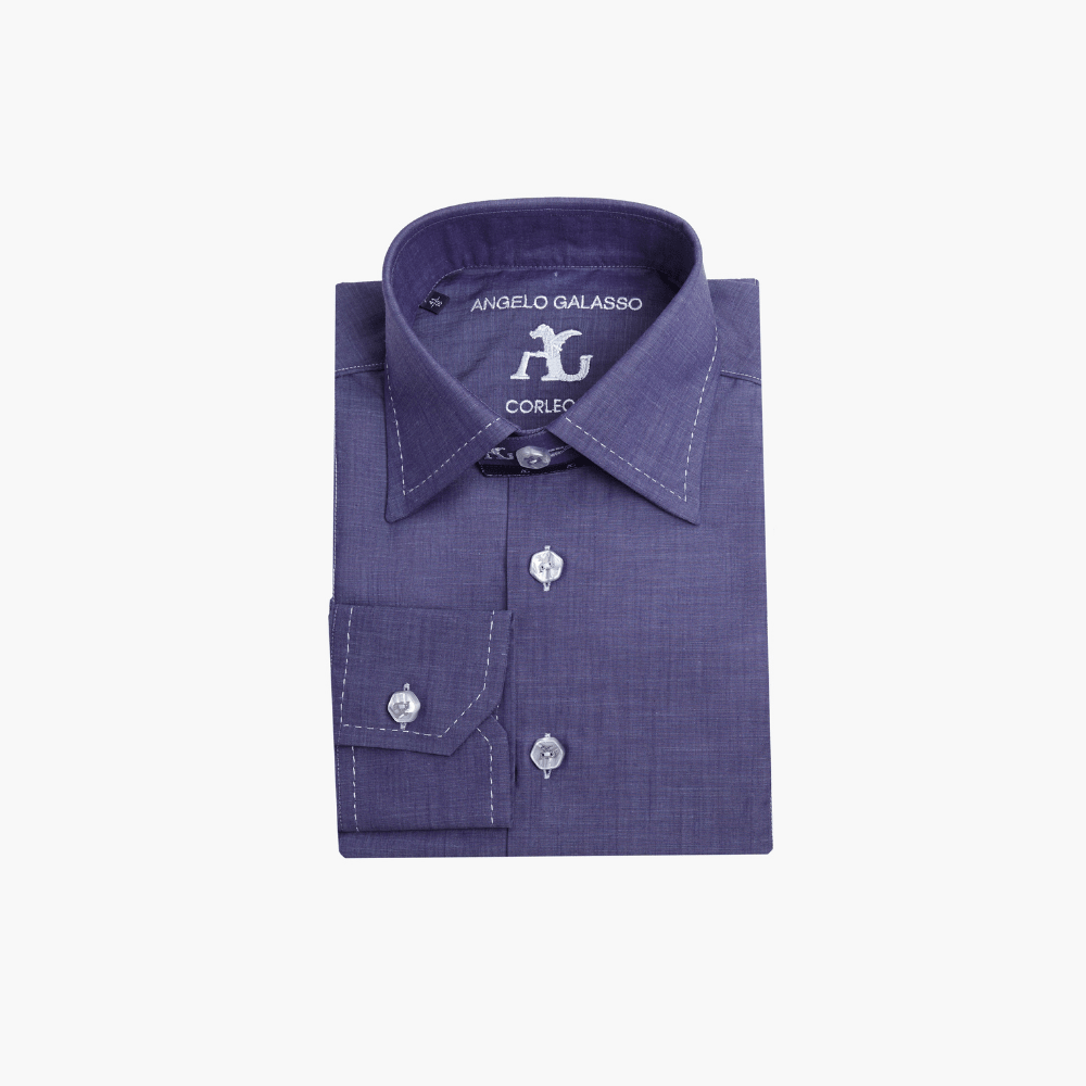 Blue Corleone Shirt with Single Stitching - Angelo Galasso - Luxury Italian Menswear London