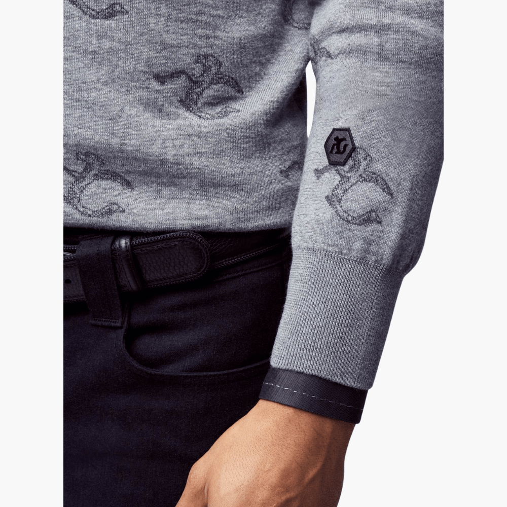 Grey Wool & Cashmere Monogram C-Neck - Angelo Galasso - Luxury Italian Menswear London
