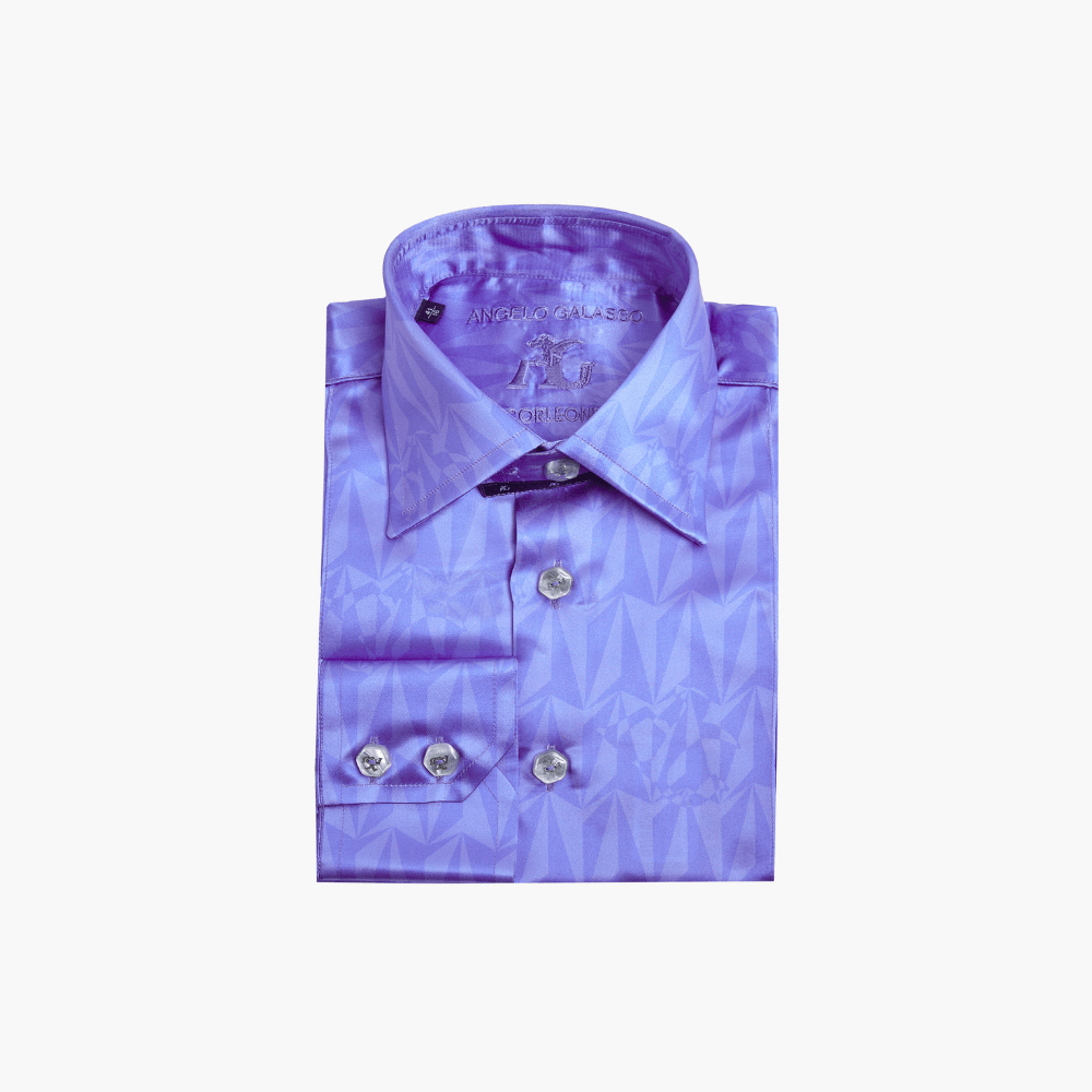 Blue Silk Optical AG Printed Corleone Shirt - Angelo Galasso - Luxury Italian Menswear London