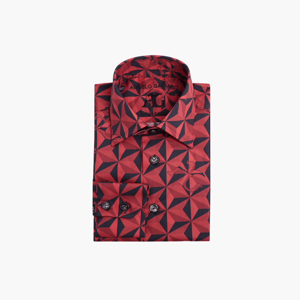 Red Geometric Print Corleone Shirt - Angelo Galasso - Luxury Italian Menswear London