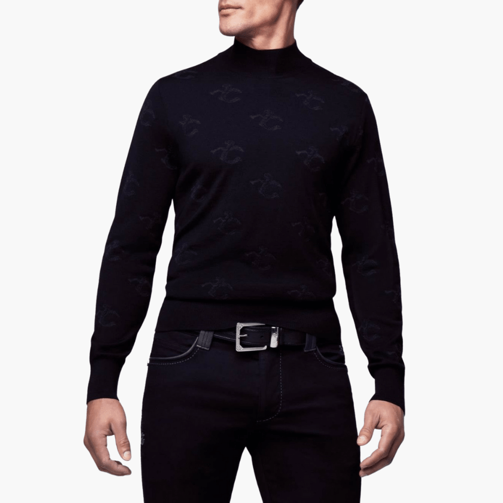 Black Wool & Cashmere Monogram Turtle Neck - Angelo Galasso - Luxury Italian Menswear London