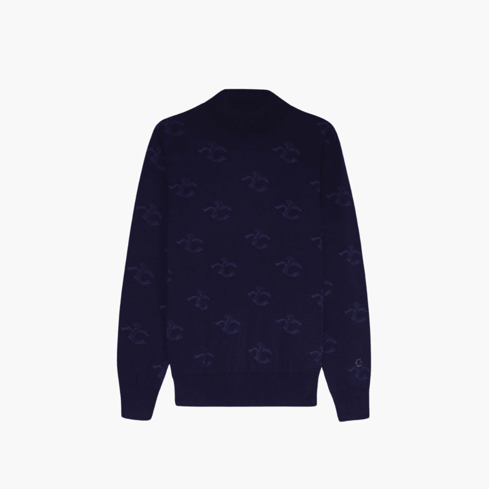 Blue Wool & Cashmere Monogram Turtle Neck - Angelo Galasso - Luxury Italian Menswear London