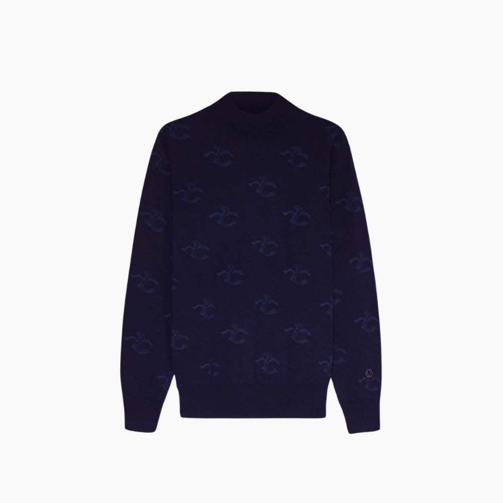 Blue Wool & Cashmere Monogram Turtle Neck - A21MR07002