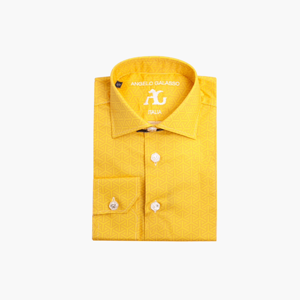 Yellow Cotton Diamond AG Print Italia Shirt - Angelo Galasso - Luxury Italian Menswear London