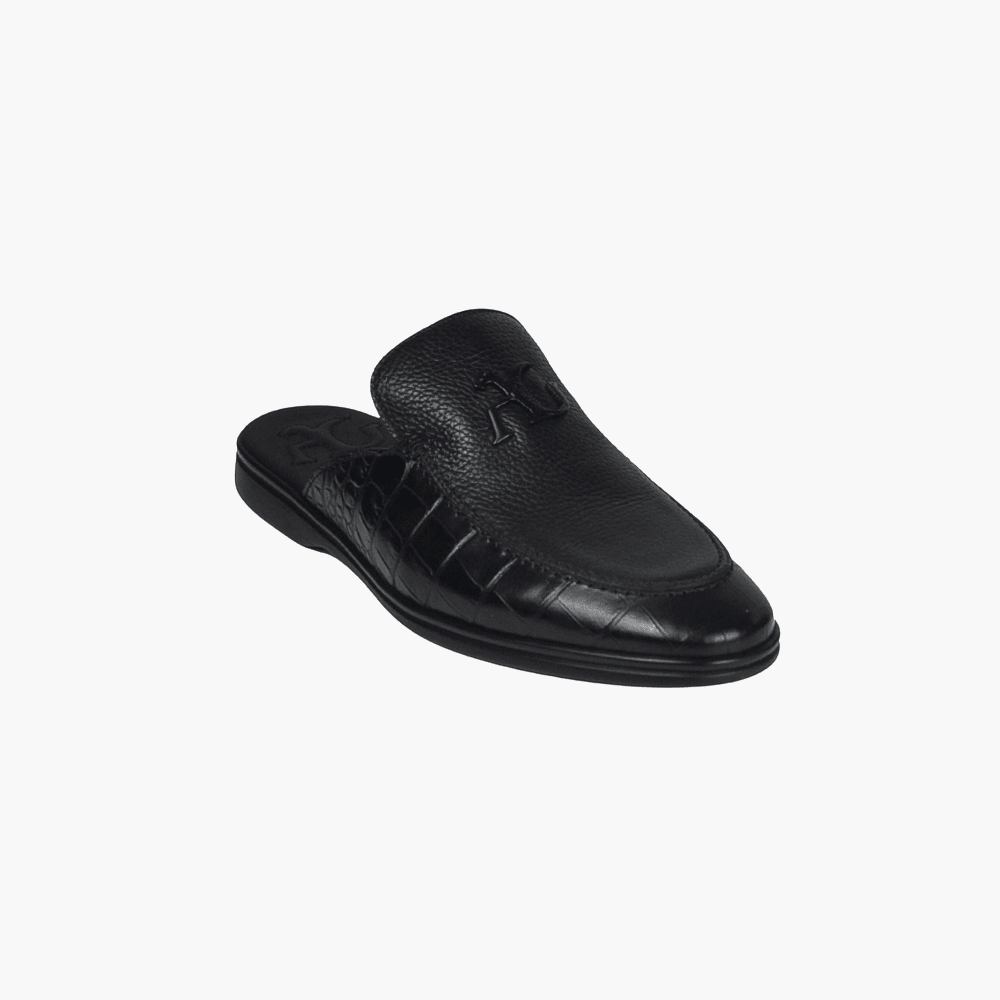 Black AG Calf-Cocco Sabot Shoes - Angelo Galasso - Luxury Italian Menswear London