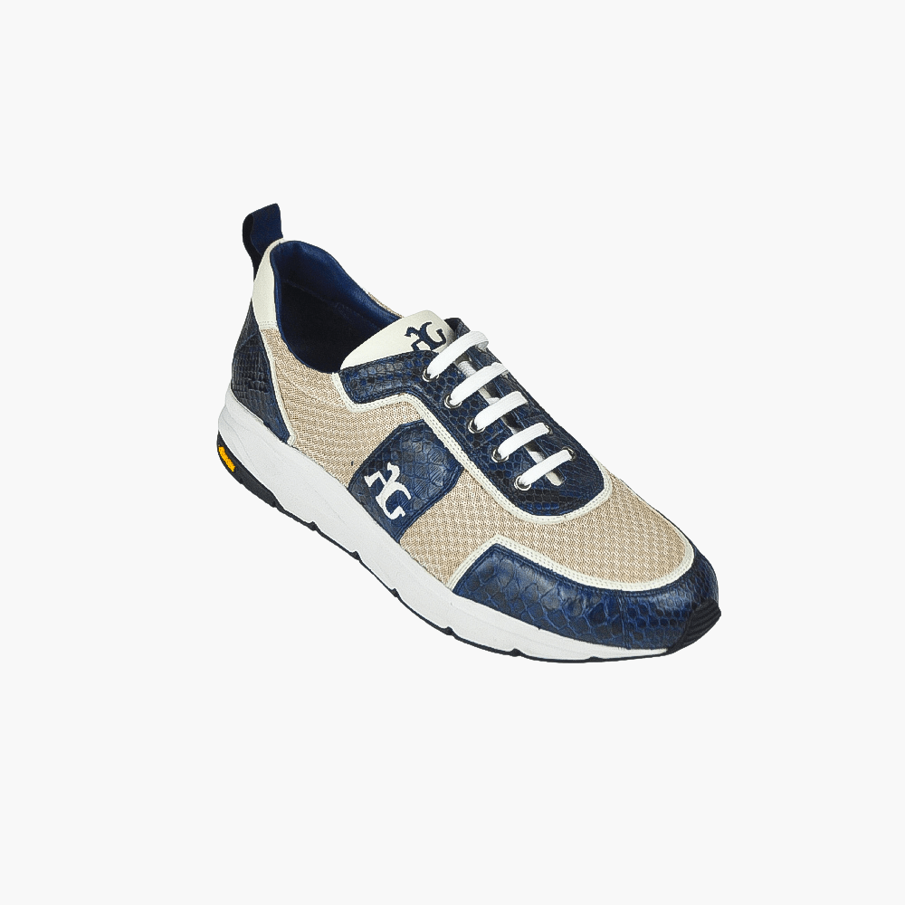 Beige & Blue Python Trainers - Angelo Galasso - Luxury Italian Menswear London