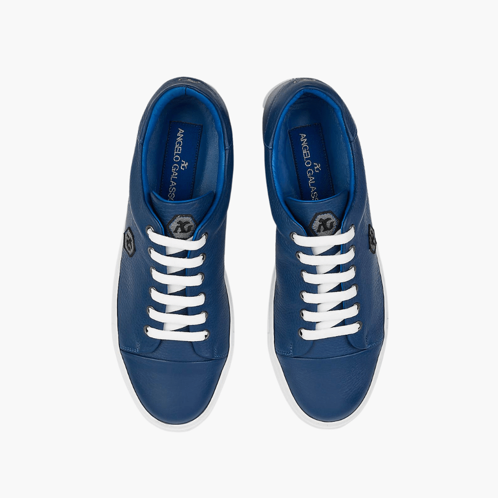 Blue Deer Leather Trainers - Angelo Galasso - Luxury Italian Menswear London
