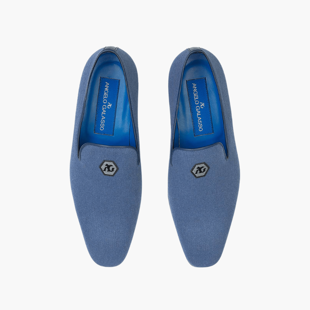 Light Blue Summer Canvas Slip On - Angelo Galasso - Luxury Italian Menswear London