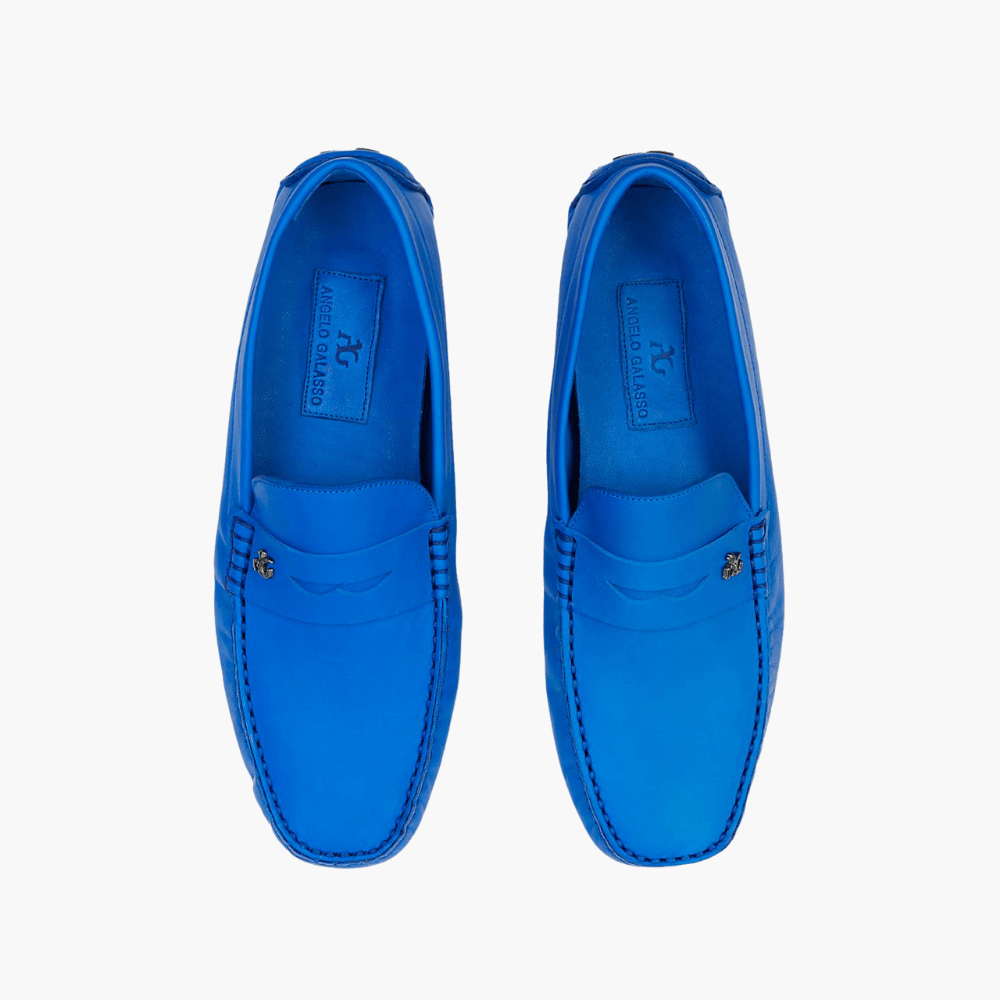 Royal Blue Calfskin Driver Shoes - Angelo Galasso - Luxury Italian Menswear London