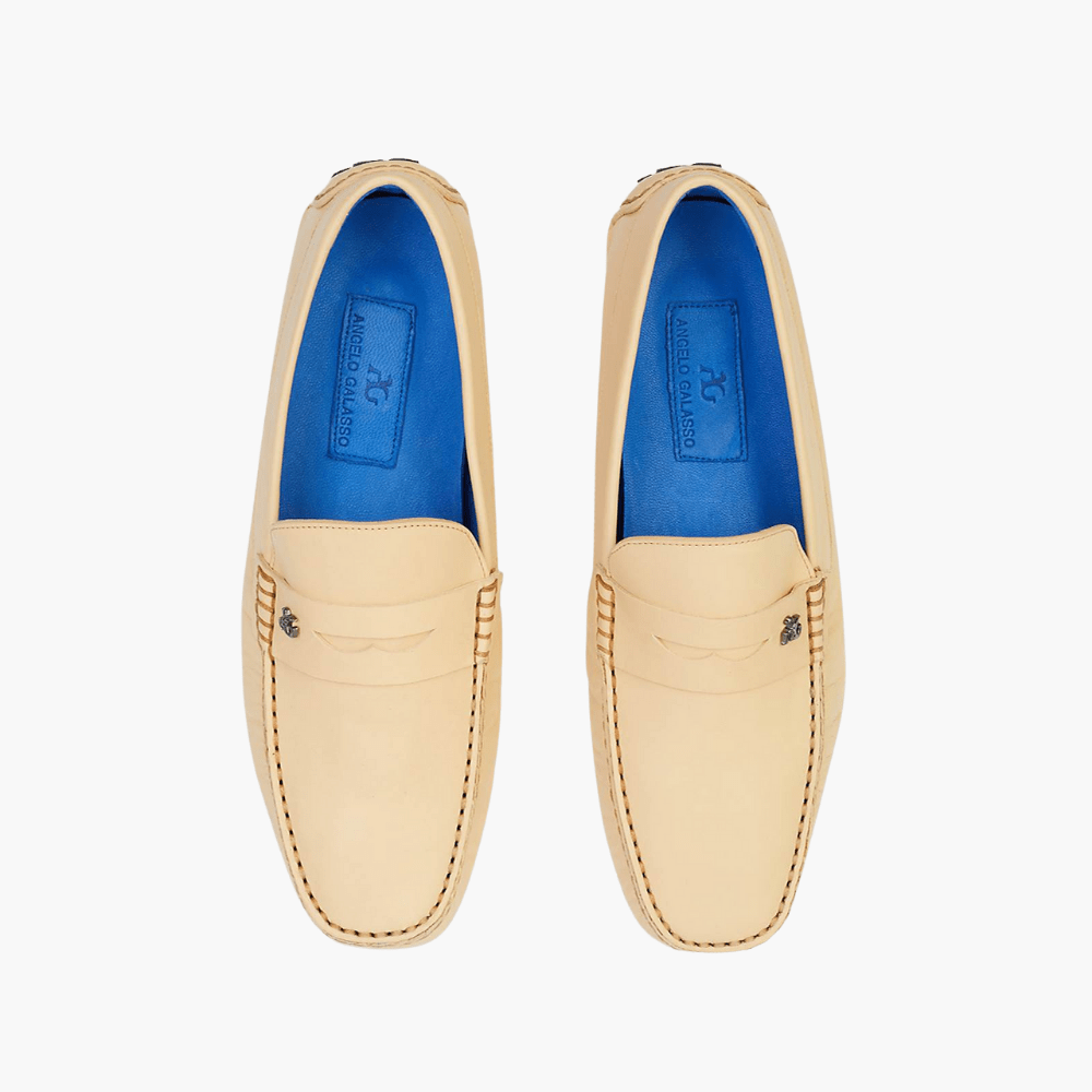 Beige Calfskin Driver Shoes - Angelo Galasso - Luxury Italian Menswear London