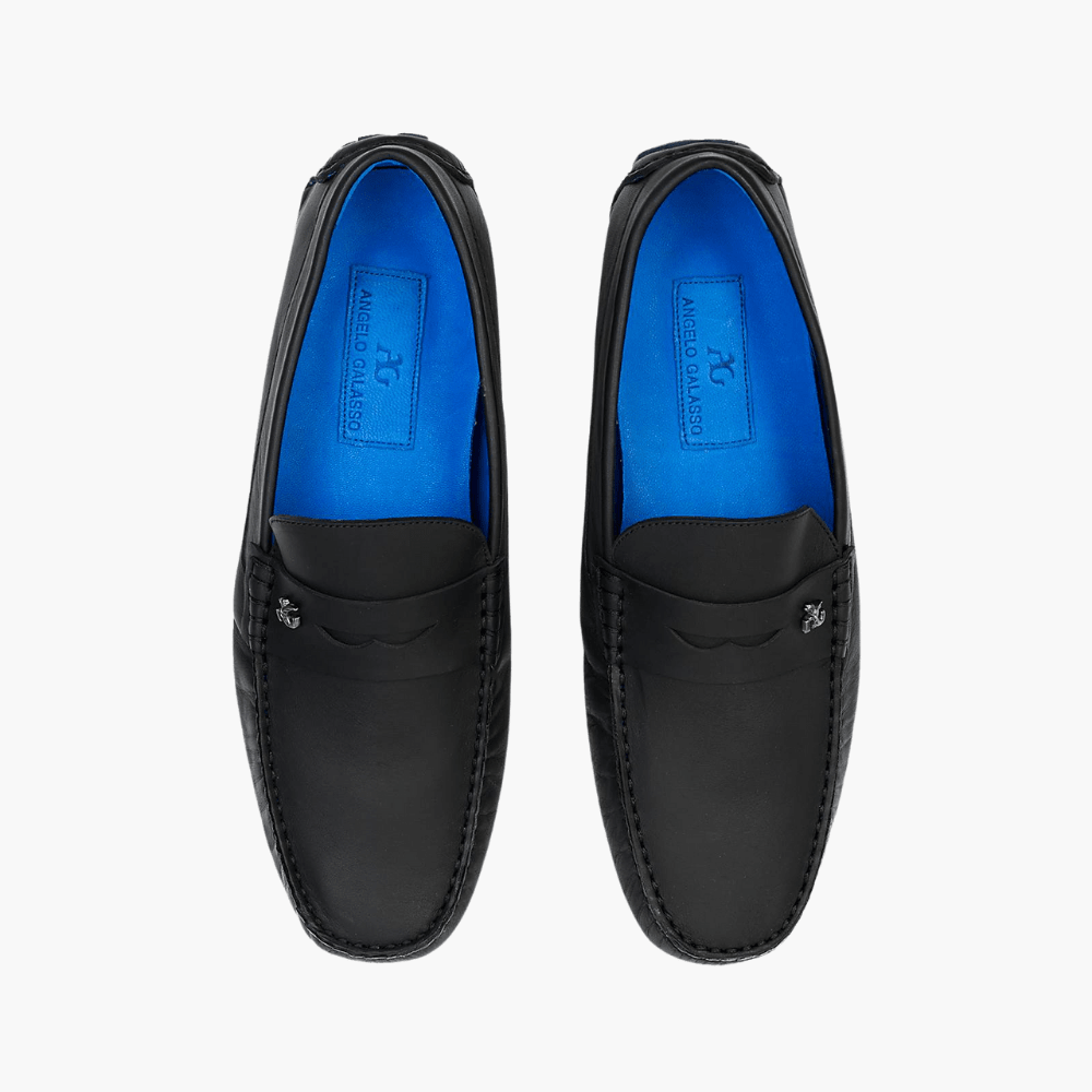 Black Calfskin Driver Shoes - Angelo Galasso - Luxury Italian Menswear London