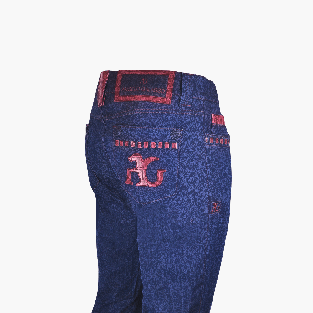 Blue & Burgundy Crocodile AG Dragon Jeans - Angelo Galasso - Luxury Italian Menswear London