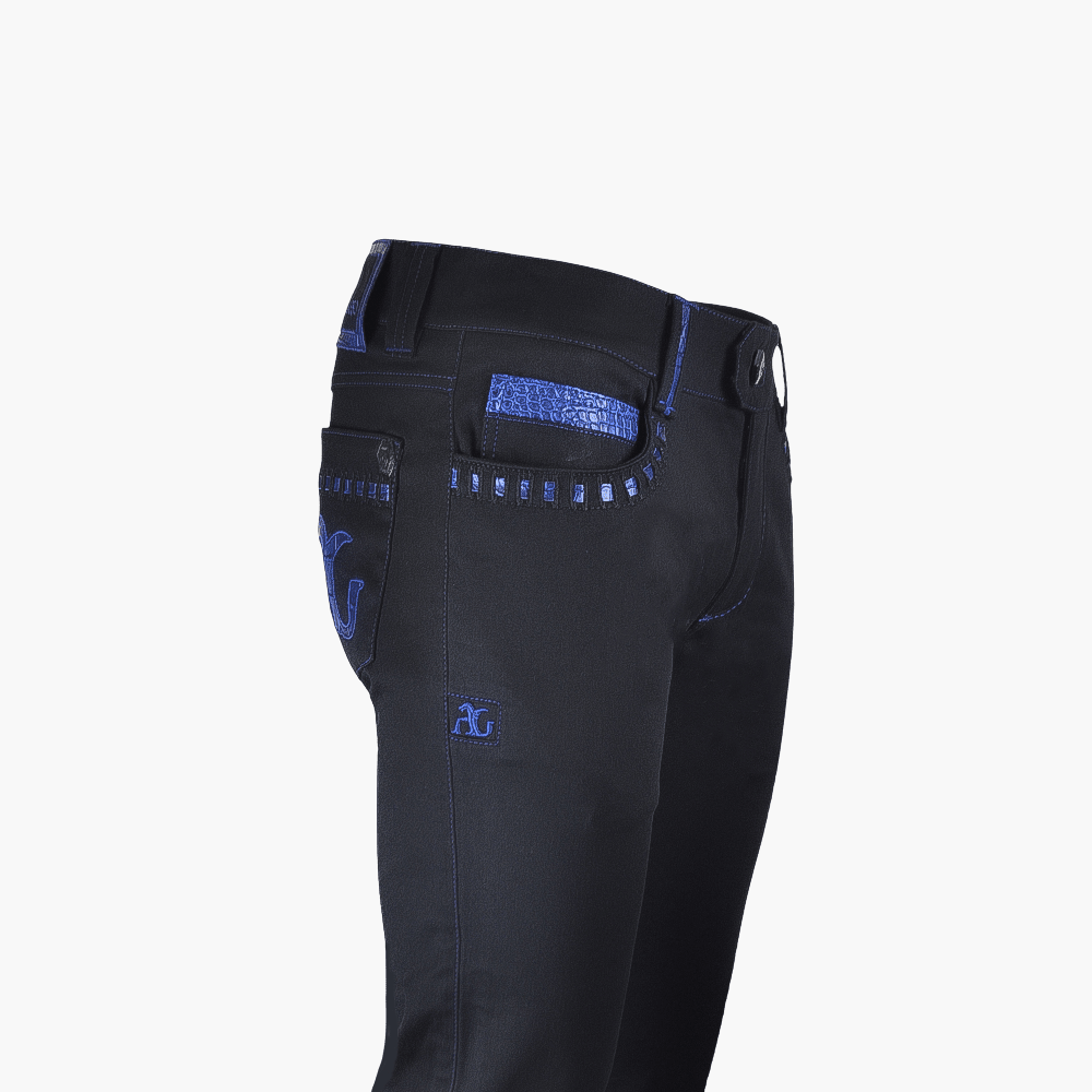 Black & Blue Crocodile AG Dragon Jeans - Angelo Galasso - Luxury Italian Menswear London