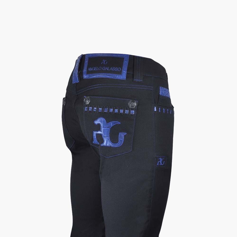 Black & Blue Crocodile AG Dragon Jeans - Angelo Galasso - Luxury Italian Menswear London