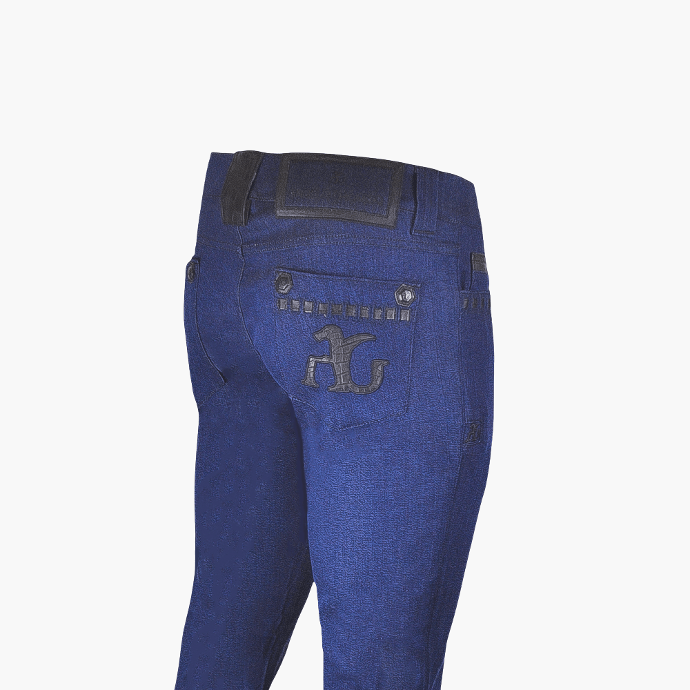 Blue & Black Crocodile AG Dragon Jeans - Angelo Galasso - Luxury Italian Menswear London
