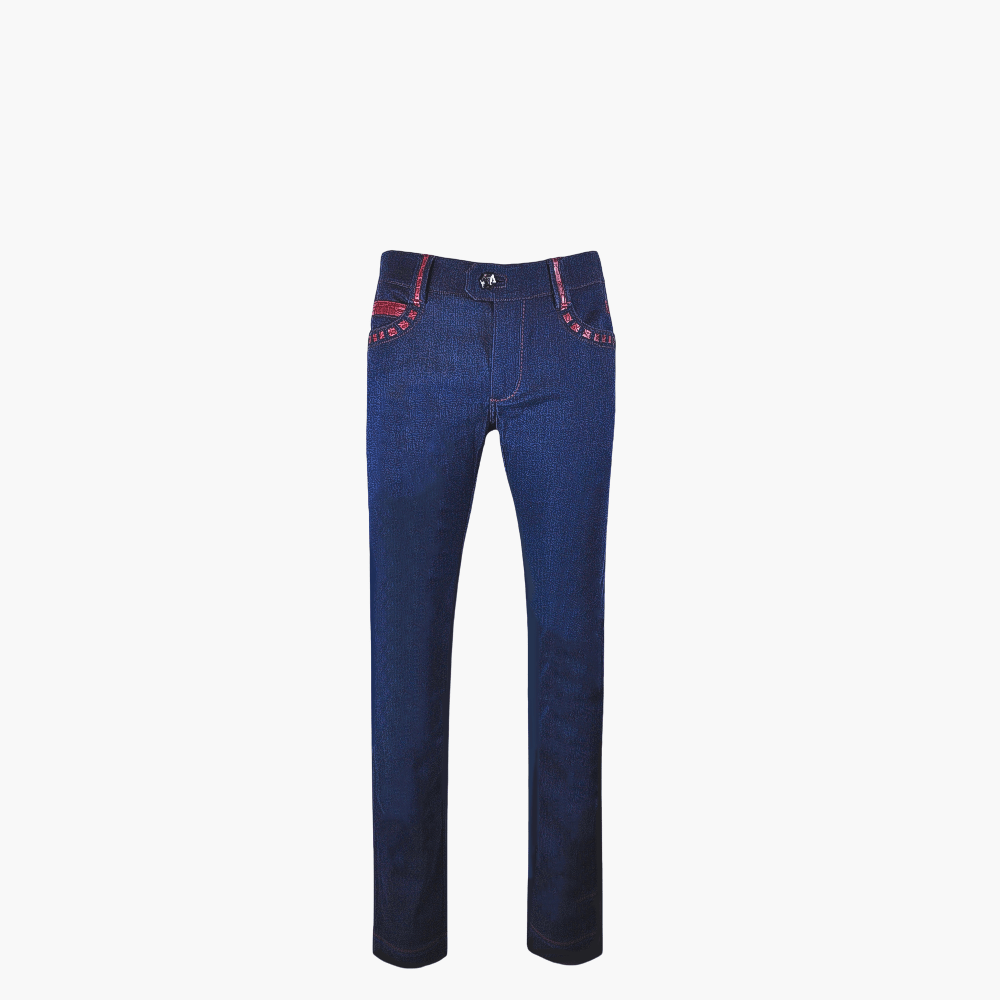 Blue & Burgundy Crocodile AG Dragon Jeans - Angelo Galasso - Luxury Italian Menswear London
