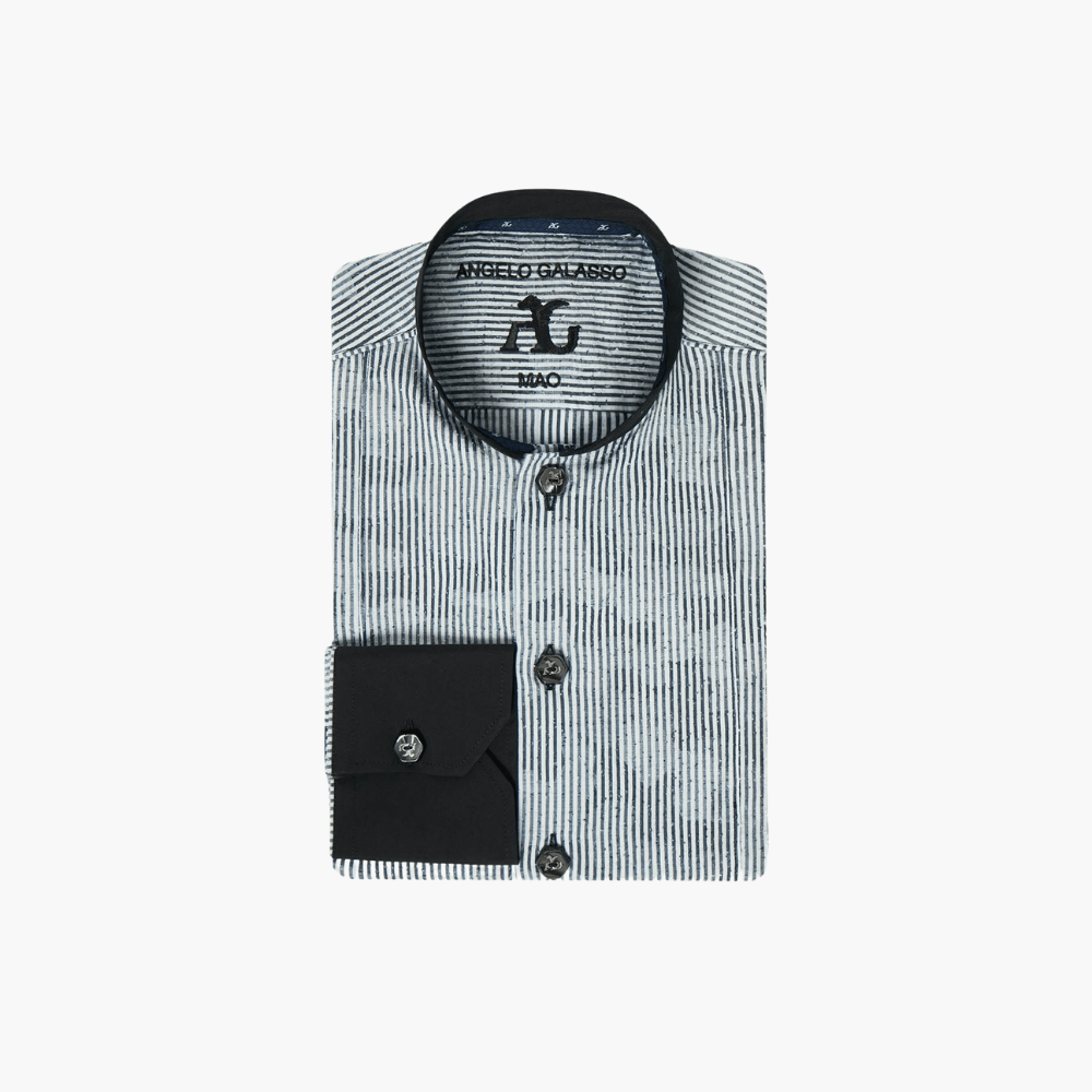Angelo Galasso Black & White Mao Shirt - Angelo Galasso - Luxury Italian Menswear London