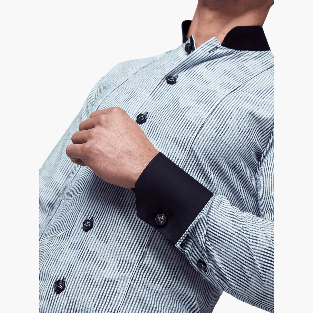 Angelo Galasso Black & White Mao Shirt - Angelo Galasso - Luxury Italian Menswear London