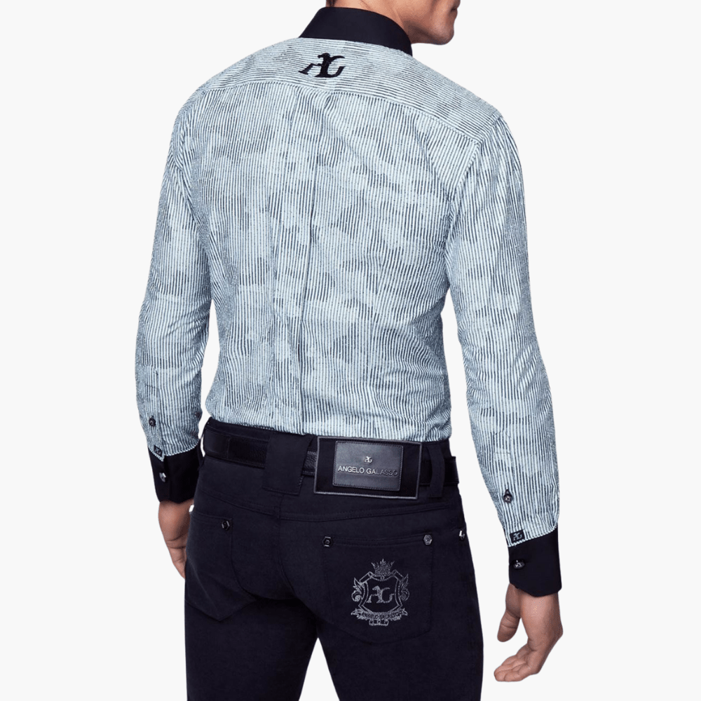 Angelo Galasso Black & White Mao Shirt - Angelo Galasso - Luxury Italian Menswear London