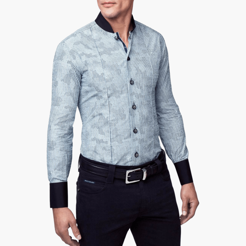 Angelo Galasso Black & White Mao Shirt - Angelo Galasso - Luxury Italian Menswear London