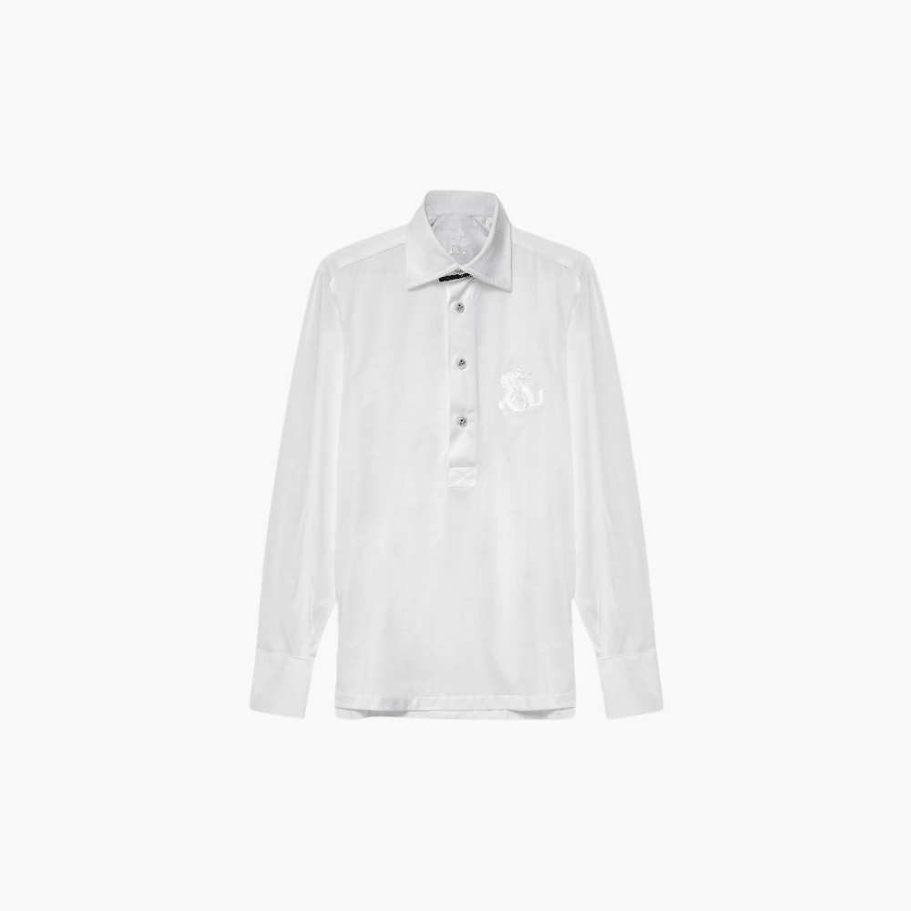 White Jersey Shirt Dragoon Polo - Angelo Galasso - Luxury Italian Menswear London