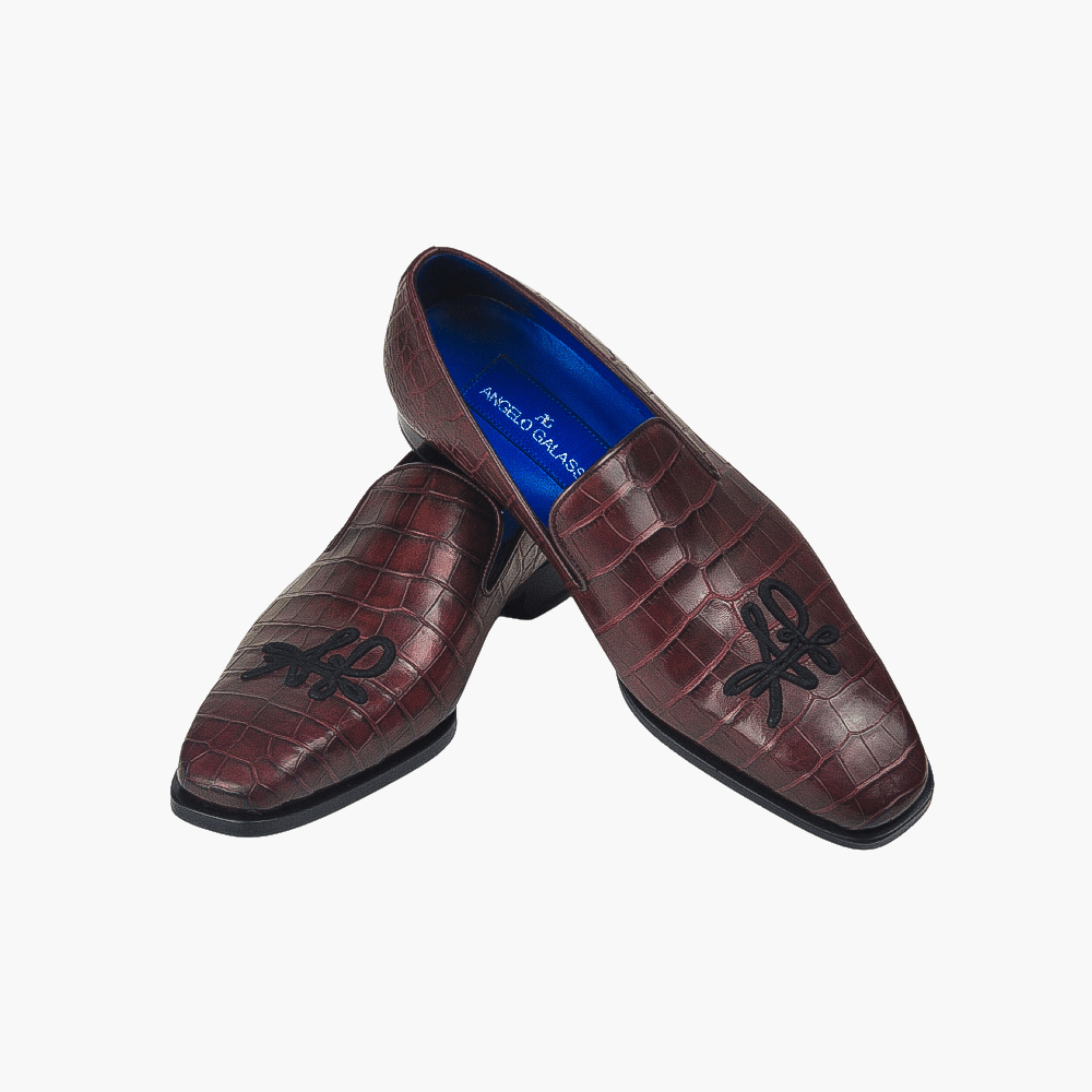Brown Crocodile Slip On - Angelo Galasso - Luxury Italian Menswear London