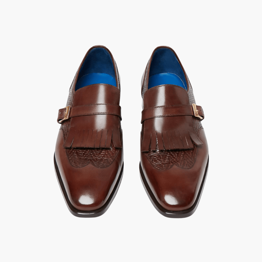 Embossed Herringbone Monkstraps - Angelo Galasso - Luxury Italian Menswear London
