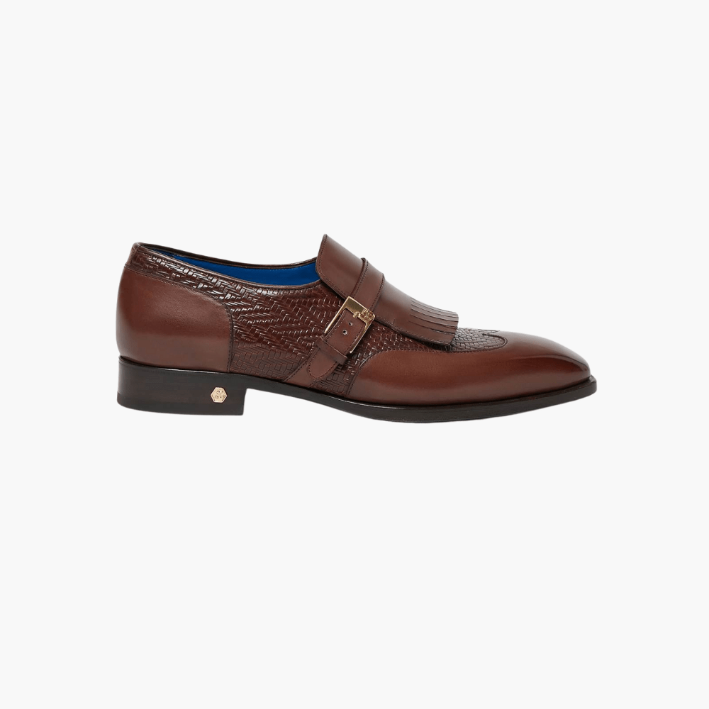 Embossed Herringbone Monkstraps - Angelo Galasso - Luxury Italian Menswear London