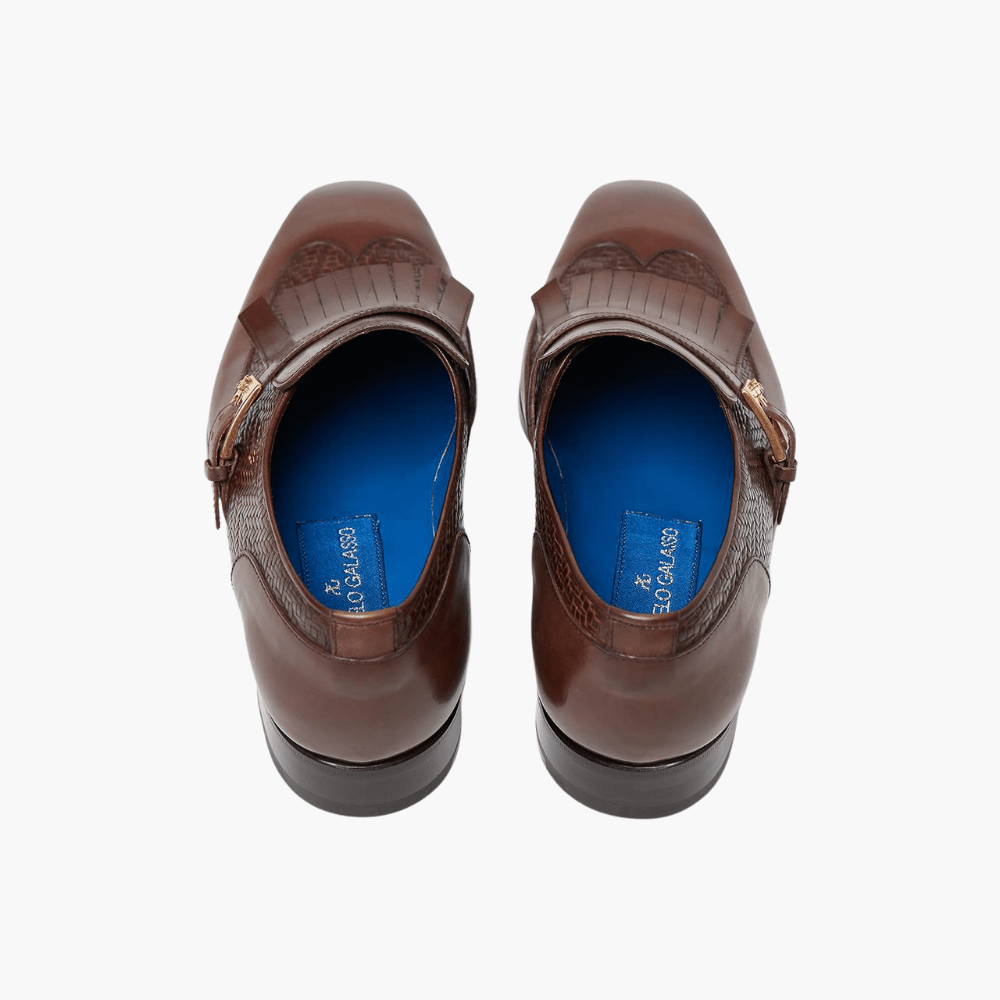 Embossed Herringbone Monkstraps - Angelo Galasso - Luxury Italian Menswear London
