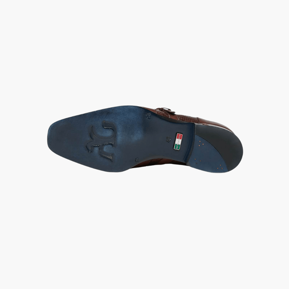 Embossed Herringbone Monkstraps - Angelo Galasso - Luxury Italian Menswear London