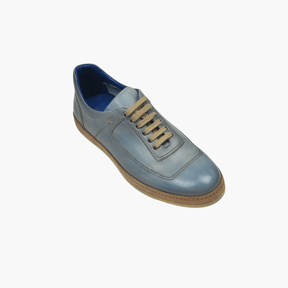 Light Blue Leather Trainers - Angelo Galasso - Luxury Italian Menswear London
