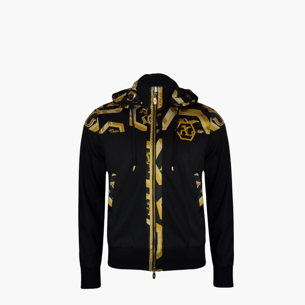 Black & Bronze Custom Printed Silk Tracksuit - AG22W0TRA03
