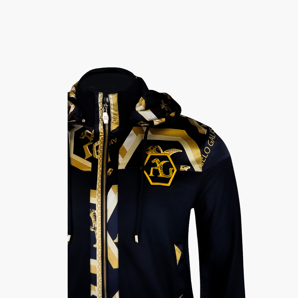 Black & Bronze Custom Printed Silk Tracksuit - AG22W0TRA03